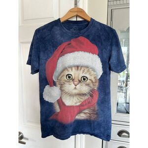 The Mountain Blue Christmas Santa Kitty Cat T Shirt Men’s Small